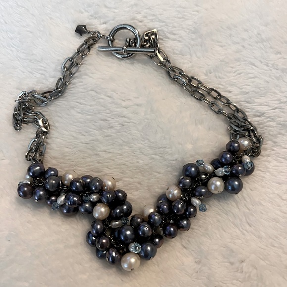 NWOT Genuine Tahitian Peacock Pearls n Crystal Statement Bib Necklace - Picture 12 of 14